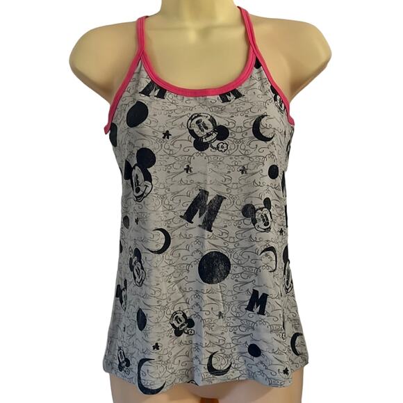 Disney Parks S Gray Mickey Print Tank Top NWT Strappy Summer Knit - Picture 1 of 8